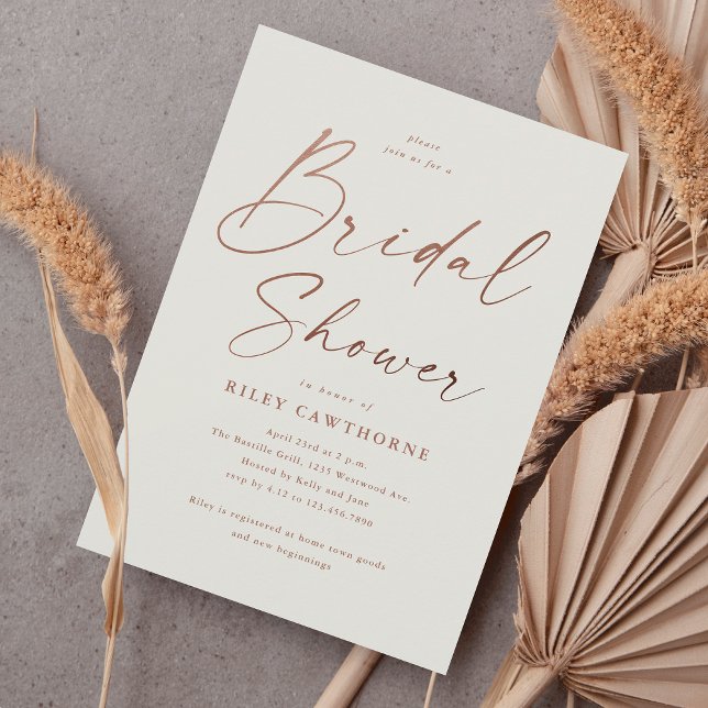 Simple Rose Gold Script Bridal Shower Invitation (Creator Uploaded)