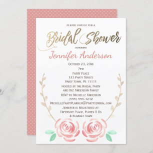 Simple Rose Gold Vine Polka Dot Bridal Shower Invitation