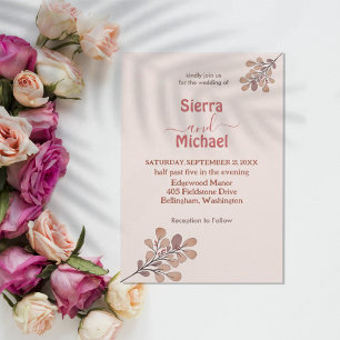 Simple Rose Gold Wildflower Wedding Invitation