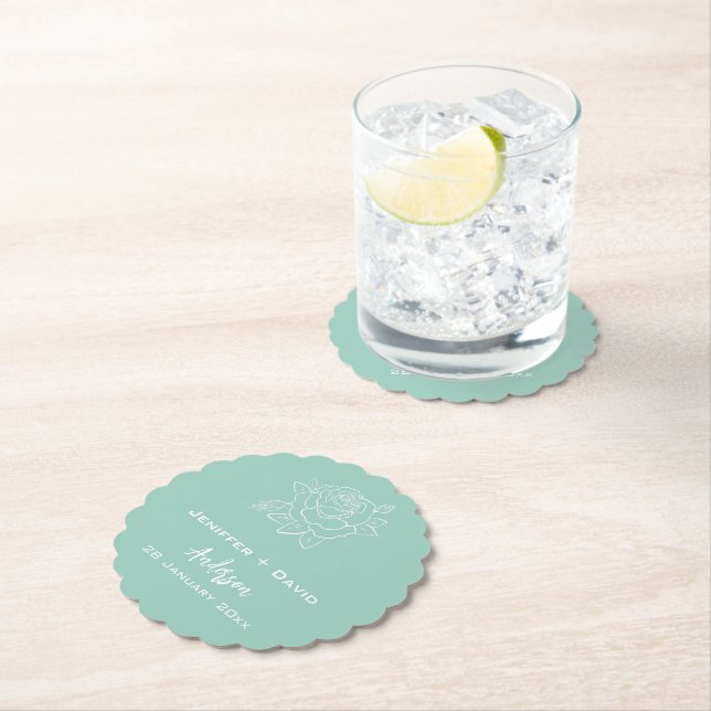 Simple Rose Personalised Wedding/ Bridal Shower  Paper Coaster (Insitu)