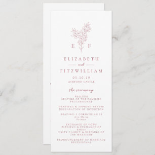 Simple Rose Pink Cherry Blossom Monogram Wedding Programme