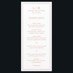 Simple Rose Pink Monogram Elegant Wedding Menu<br><div class="desc">Simple wedding menu featuring a modern yet elegant design with your two letter monogram along with your names and date surrounded by a thin border. All text is in faux rose gold pink over a white background. The fonts and background colours may be changed to any colours you wish by...</div>