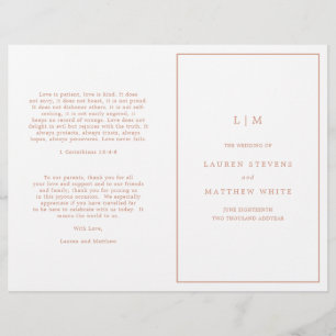 Simple Rose Pink Monogram Elegant Wedding Program