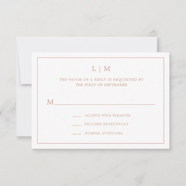 Simple Rose Pink Monogram Elegant Wedding RSVP Card (Front)