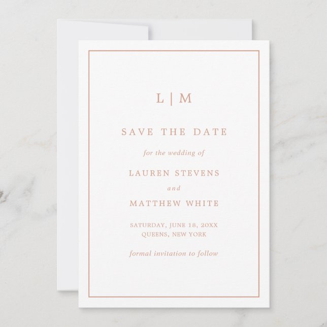 Simple Rose Pink Monogram Elegant Wedding Save The Date (Front)