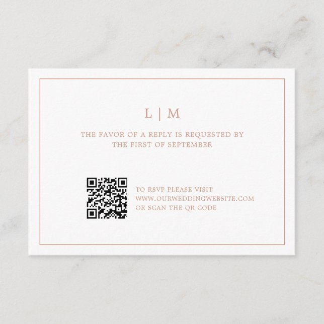 Simple Rose Pink Monogram QR Code Elegant Wedding RSVP Card (Front)