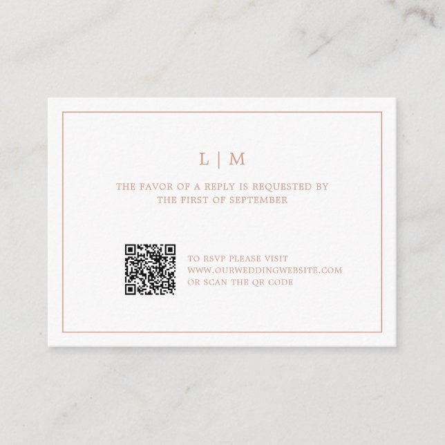 Simple Rose Pink Monogram QR Code Wedding RSVP Card (Front)