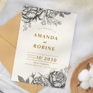Simple Rose Vintage Wedding Invitation