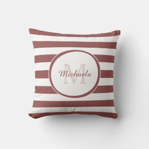 Simple Rosy Brown Bengal Stripes Monogrammed Name Cushion