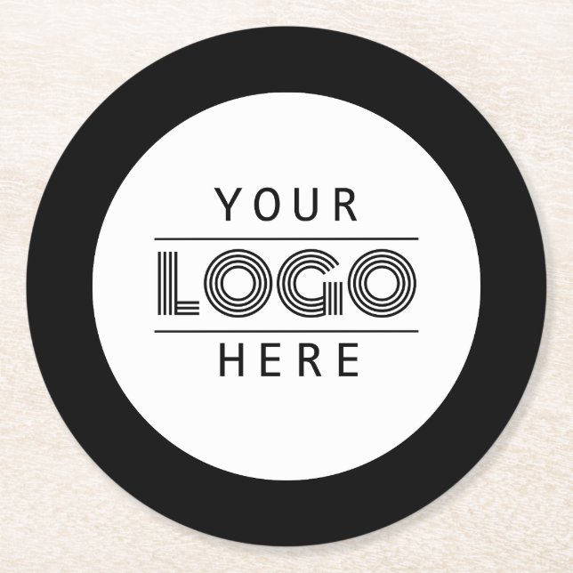 Simple Round Black Custom Business Logo Branded  Paper Coaster (Front)