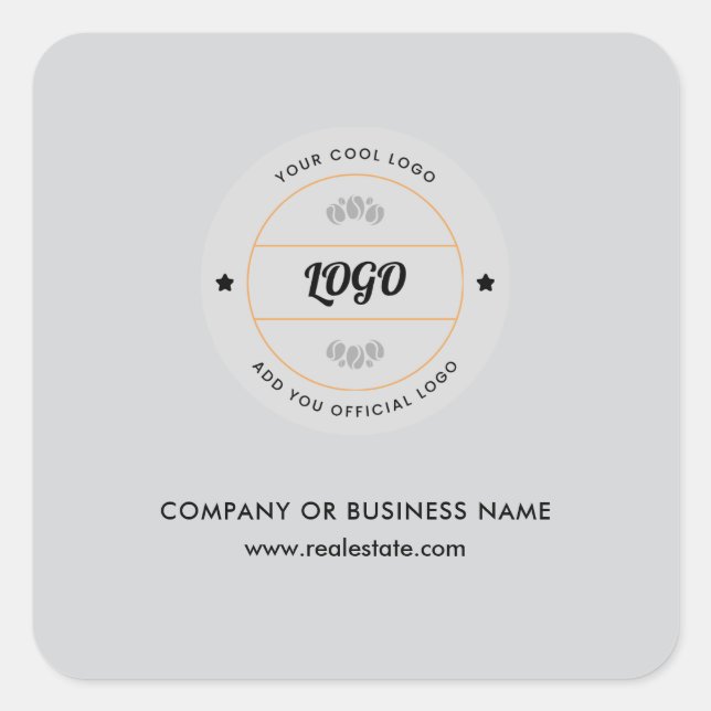 Simple Round Business Logo & Text Company Custom  Square Sticker (Front)