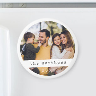 Simple Round Minimalist Typewriter Family Photo Magnet
