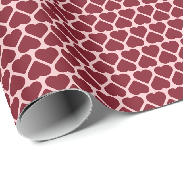 Simple Rows of Small Red Hearts on Pink Wrapping Paper (Roll Corner)