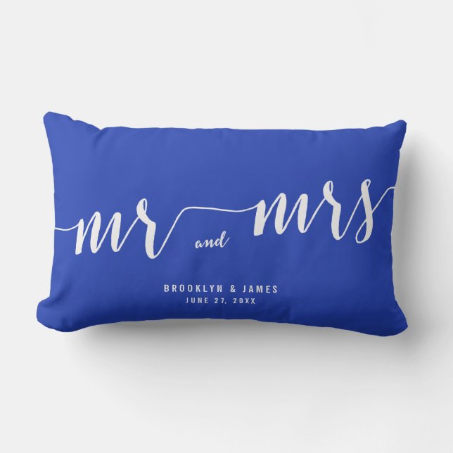 Simple Royal Blue Lumbar Wedding Pillows (Front)