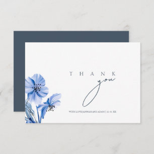 Simple Royal Blue Opulence Floral Wedding Thank You Card