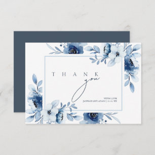 Simple Royal Blue Opulence Floral Wedding Thank You Card