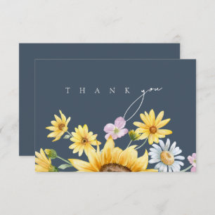 Simple Royal Blue Opulence Sunflowers Wedding Thank You Card