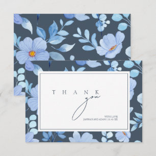 Simple Royal Blue Opulence Wildflowers Wedding Thank You Card