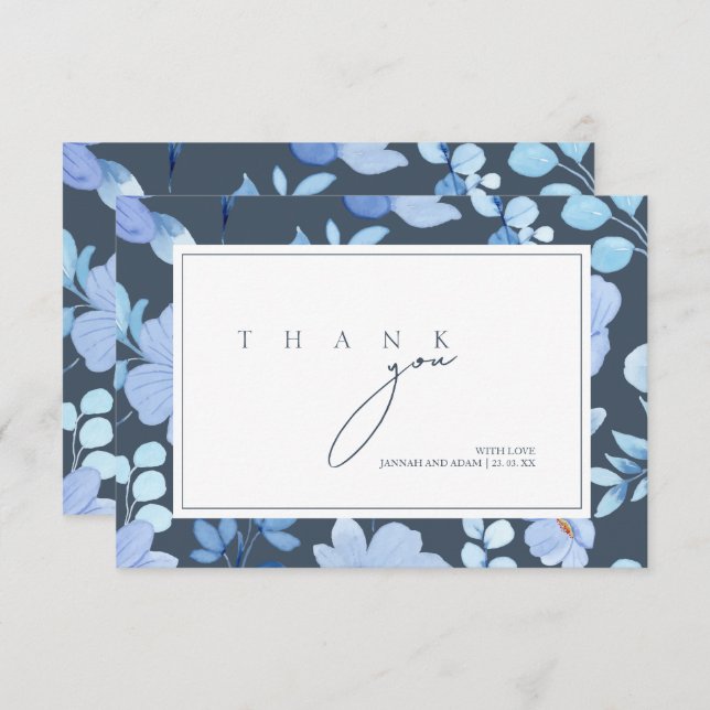 Simple Royal Blue Opulence Wildflowers Wedding Thank You Card (Front/Back)
