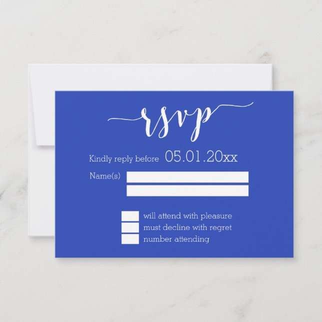 Simple Royal Blue Wedding RSVP Card (Front)