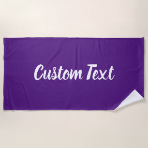 Simple Royal Purple and White Script Text Template Beach Towel