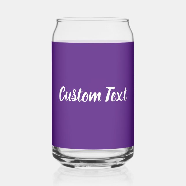 Simple Royal Purple and White Script Text Template Can Glass (Front)