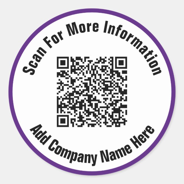 Simple Royal Purple and White Text Scan QR Code  Classic Round Sticker (Front)