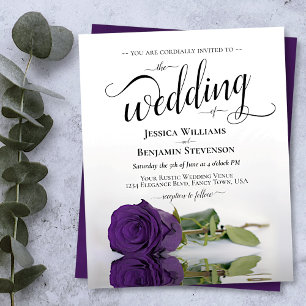 Simple Royal Purple Rose BUDGET Wedding Invitation