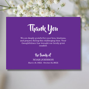 Simple Royal Purple Traditional Funeral Sympathy Thank You Card