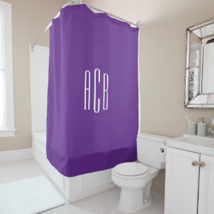 Simple Royal Purple White Three Letter Monogram Shower Curtain