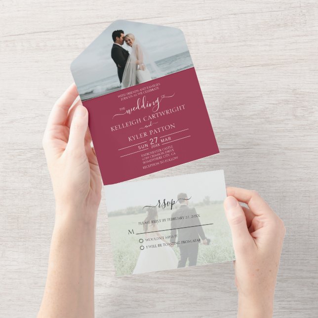 Simple RSVP 2 Photo All in One Wedding Invitation (Tearaway)