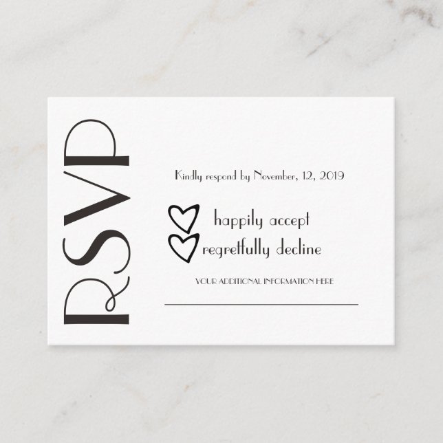 Simple RSVP Black White Heart Wedding Enclosure Card (Front)