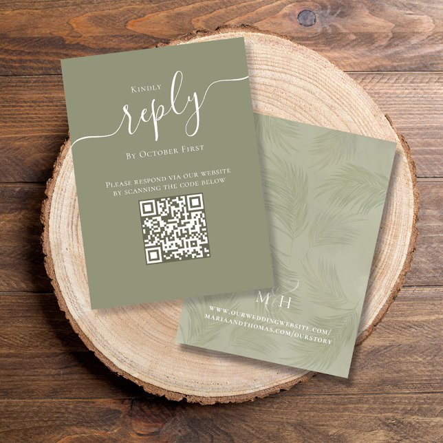 Simple RSVP QR Code Wedding Website Palm Leaves Enclosure Card (Elegant wedding RSVP enclosure card with QR Code )