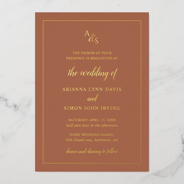 Simple Rust Monogram Formal Elegant Wedding (Front)