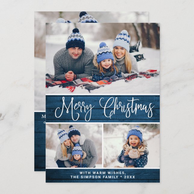 Simple Rustic 4 PHOTO Christmas Greeting Holiday Card (Front/Back)
