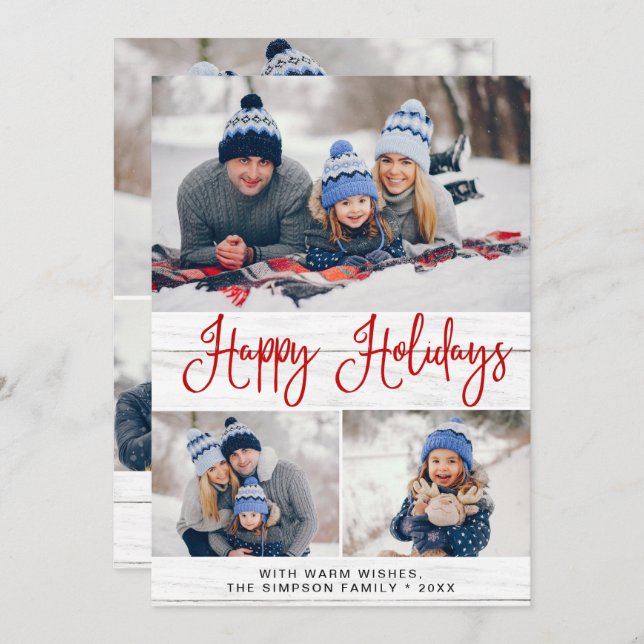 Simple Rustic 6 PHOTO Christmas Greeting Holiday Card (Front/Back)