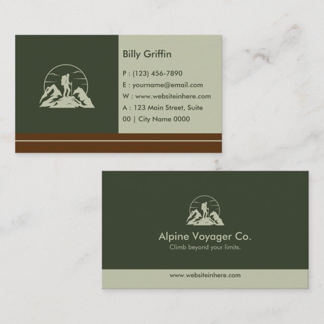 Simple Rustic Adventure Hikers Bold Deep Green  Business Card (Front/Back)