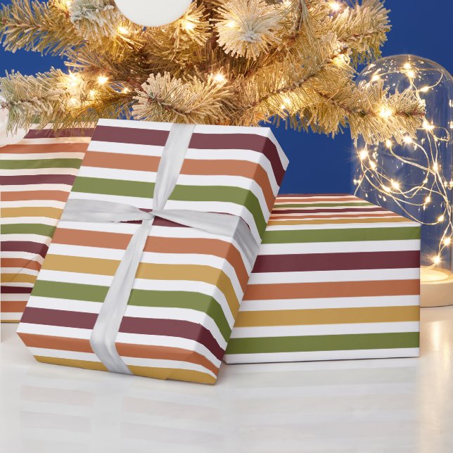 Simple Rustic Autumn Fall Stripes  Wrapping Paper (Holidays)