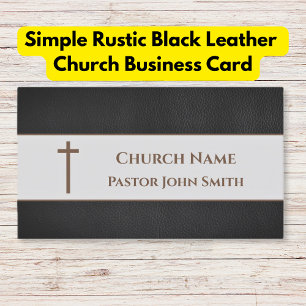 Simple rustic Black Leather Church Business Card