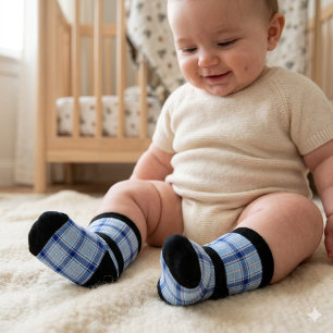 Simple Rustic Blue Style Check Pattern Socks