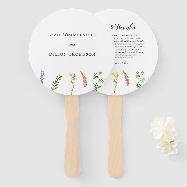 Simple Rustic Boho Floral Wildflower Wedding Hand Fan (Front and Back)