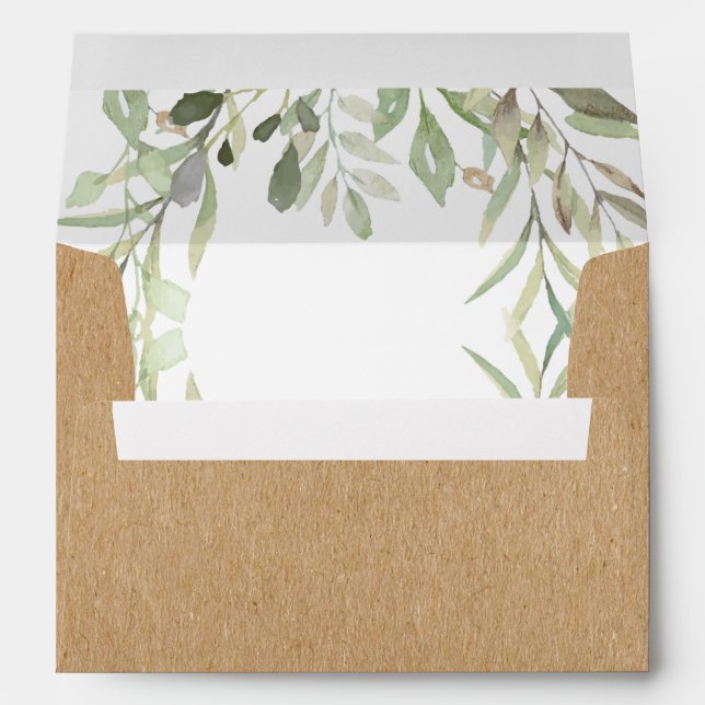 Simple Rustic Boho Watercolour Greenery Leaves Envelope (Back (Bottom))
