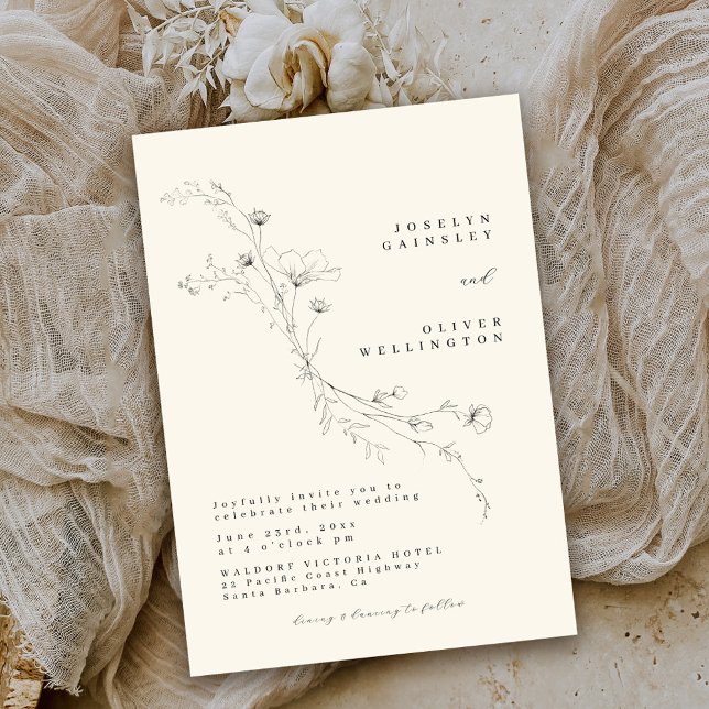 Simple Rustic Botanical Floral Minimalist Wedding Invitation (Creator Uploaded)