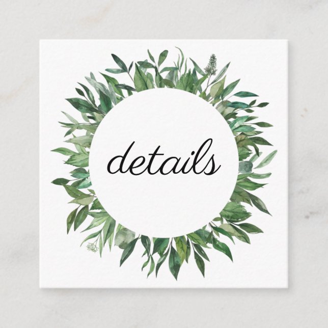 Simple rustic botanical green foliage Wedding Enclosure Card (Front)
