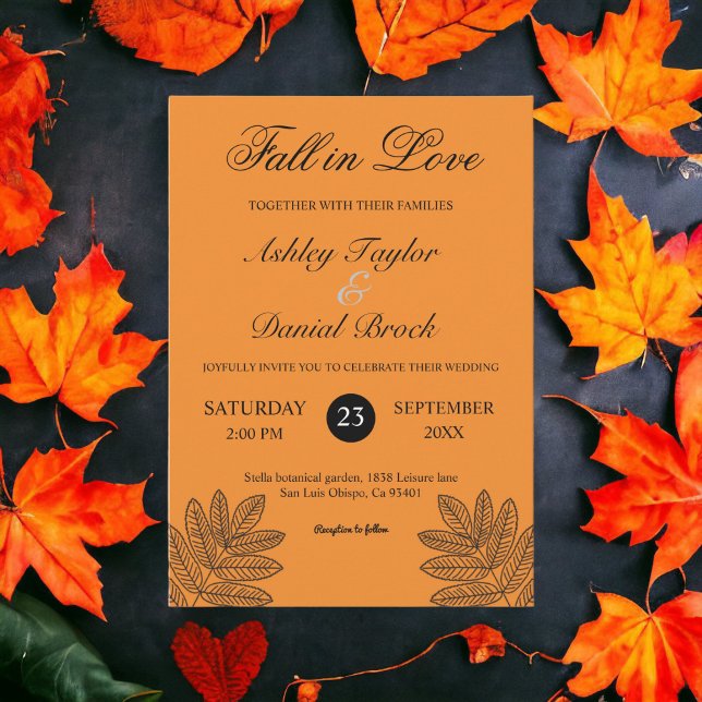 Simple Rustic Burnt Orange Foliage Fall Wedding Invitation (Creator Uploaded)