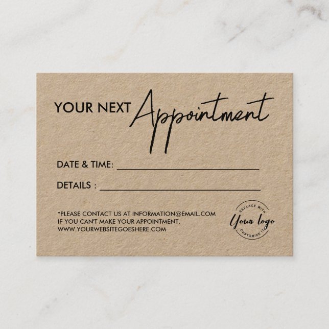 Simple Rustic Business logo Custom Appointment Card (Front)
