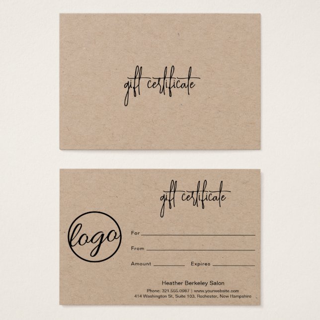 Simple Rustic Business Logo Gift Certificate (Front & Back)