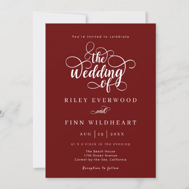 Simple Rustic Calligraphy Wedding Invitation (Front)