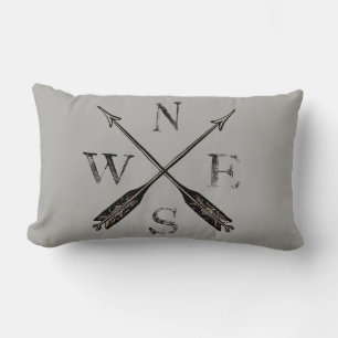 Simple Rustic Compass Decor Lumbar Cushion