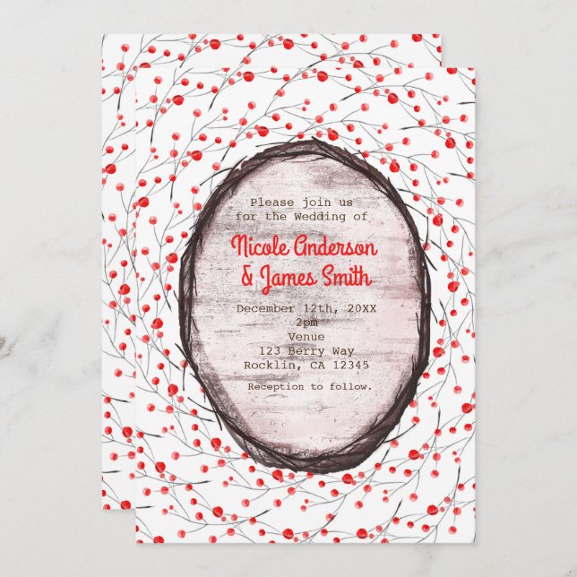 Simple Rustic Country Holiday Wedding Invitations (Front/Back)